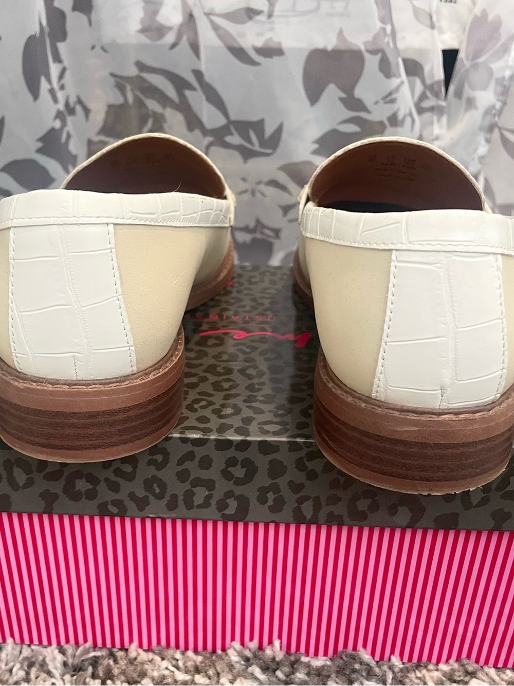 Franco Sarto Cream and White Croc-Embossed Penny Loafers - Picture 3 of 5